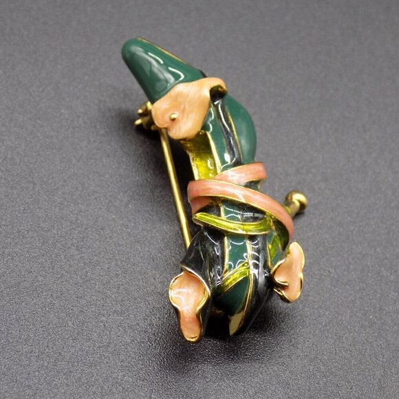 Vintage KJL Kenneth Jay Lane Shoe Heel Brooch Calla Lilly Green Enamel Pink - Picture 2 of 7